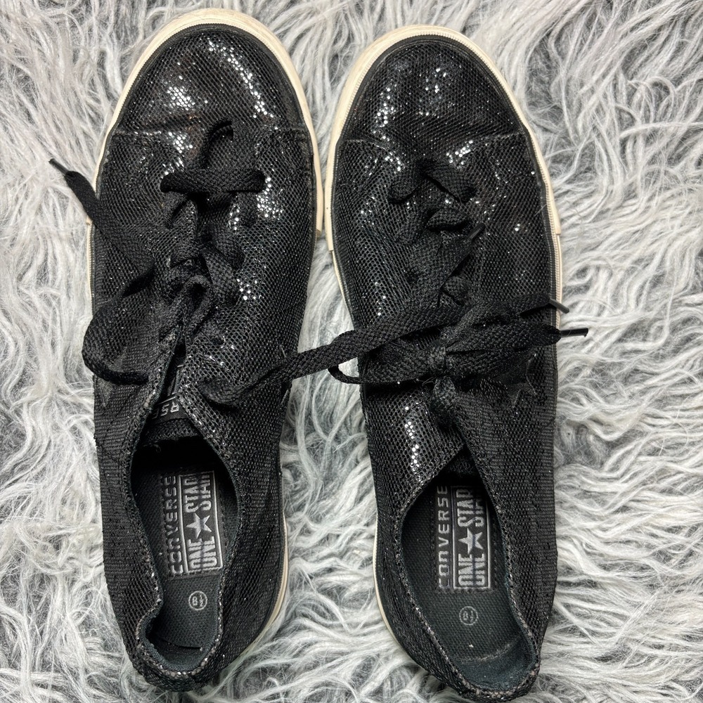 Converse One Star Low Top Sneakers Black Glitter‎ Sparkle Mesh Women's Sz 8.5